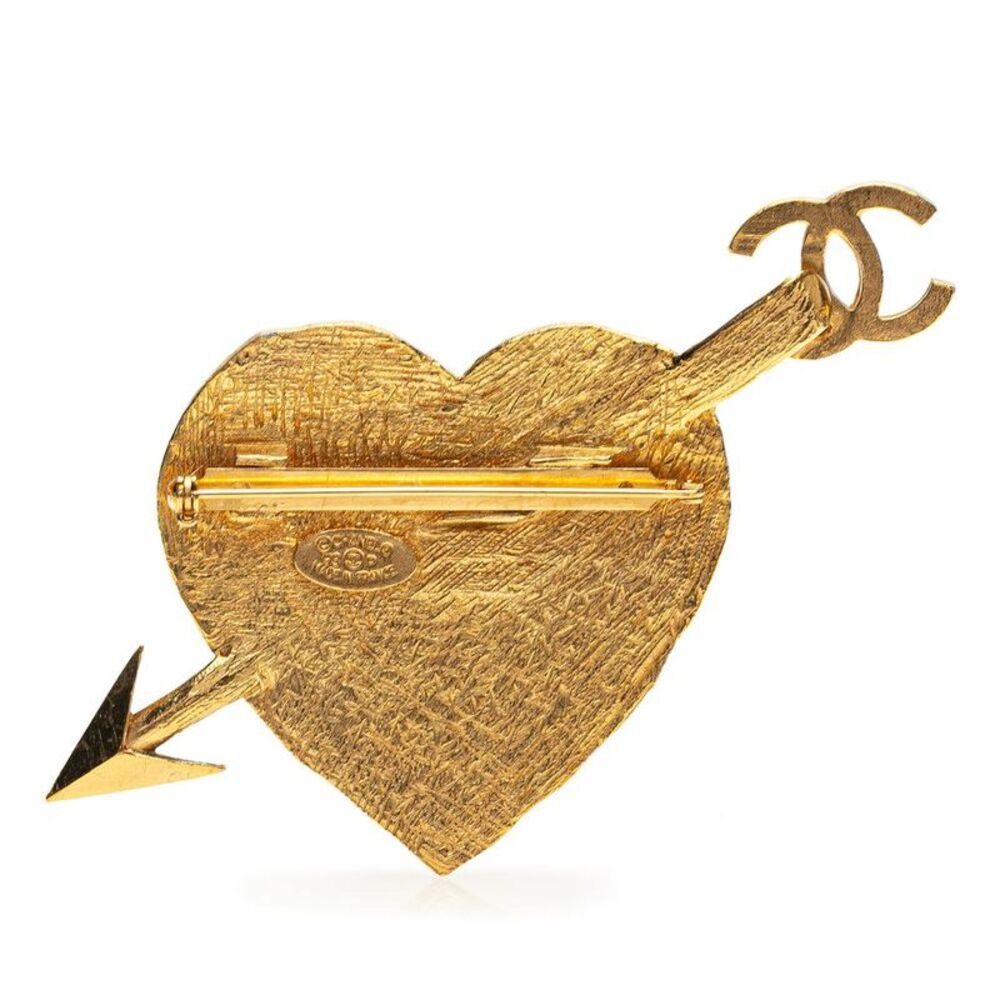 Pre Loved chanel Heart Arrow Brooch Women Gold Brooches - Picture 2 of 5